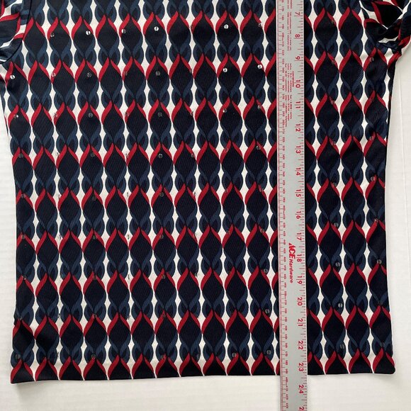 Anne Klein New York Silk Print Short Sleeve Stretch Top Size M Red Blue Sequins - Picture 9 of 15